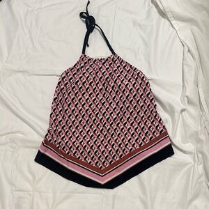 Kona Sol Pink and Black Patterned Halter Swim Top